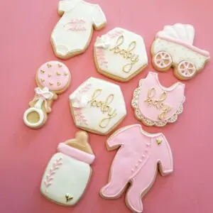 Eight pink decorated Cookies