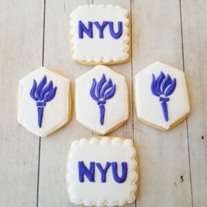 Five white and blue decorated Cookies