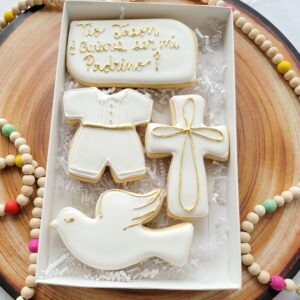 Four white decorated Cookies