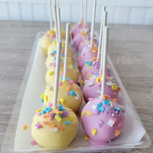 Yellow and purple decorated Cake Pops