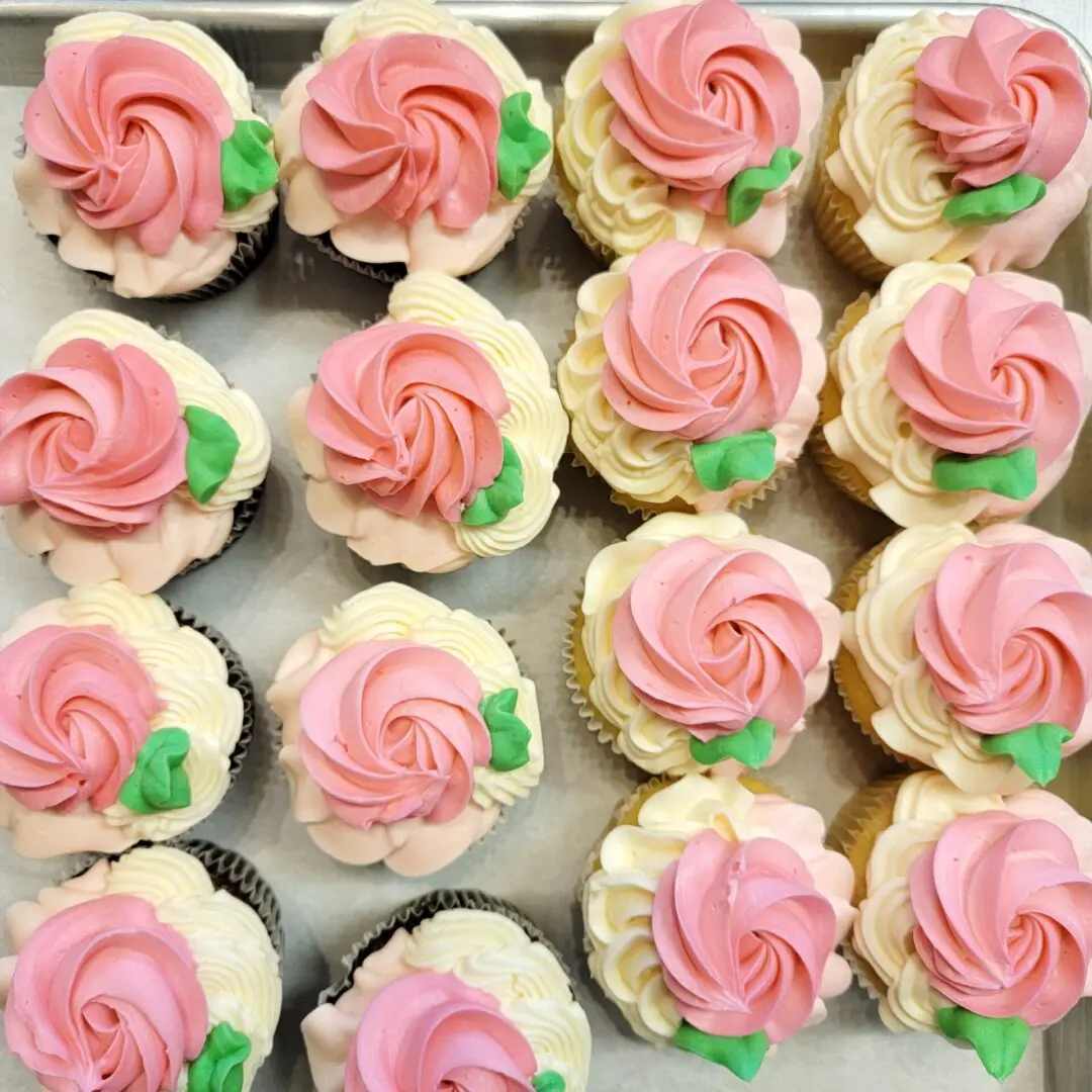 Pink flower topping decorated Cupcakes