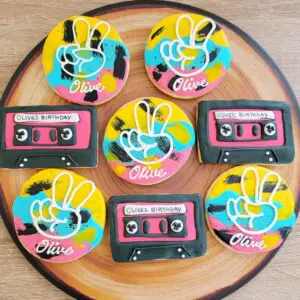 Eight round and rectangular shape decorated Cookies