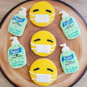 Seven sanitizer and mask shape decorated Cookies