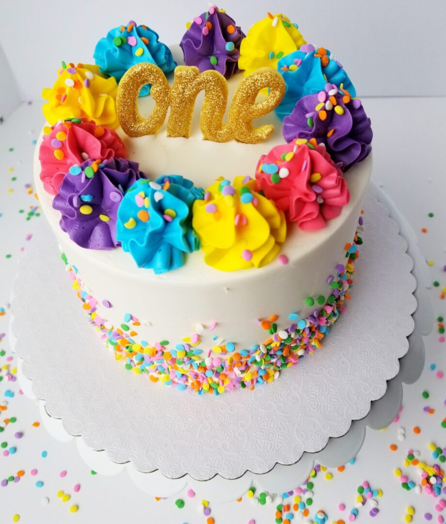 A cake with colorful frosting