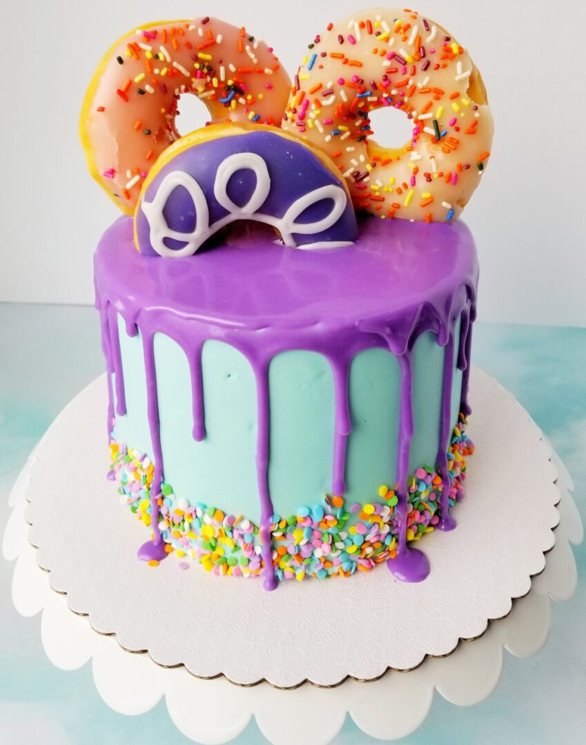 Three donuts sprinkle Girl Birthday Cake