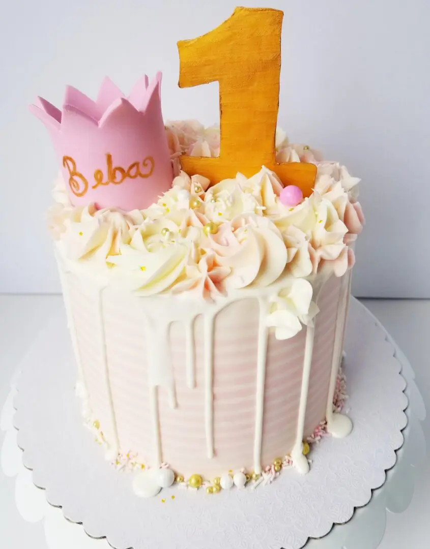 Pink flower 1st Girl Birthday Cake