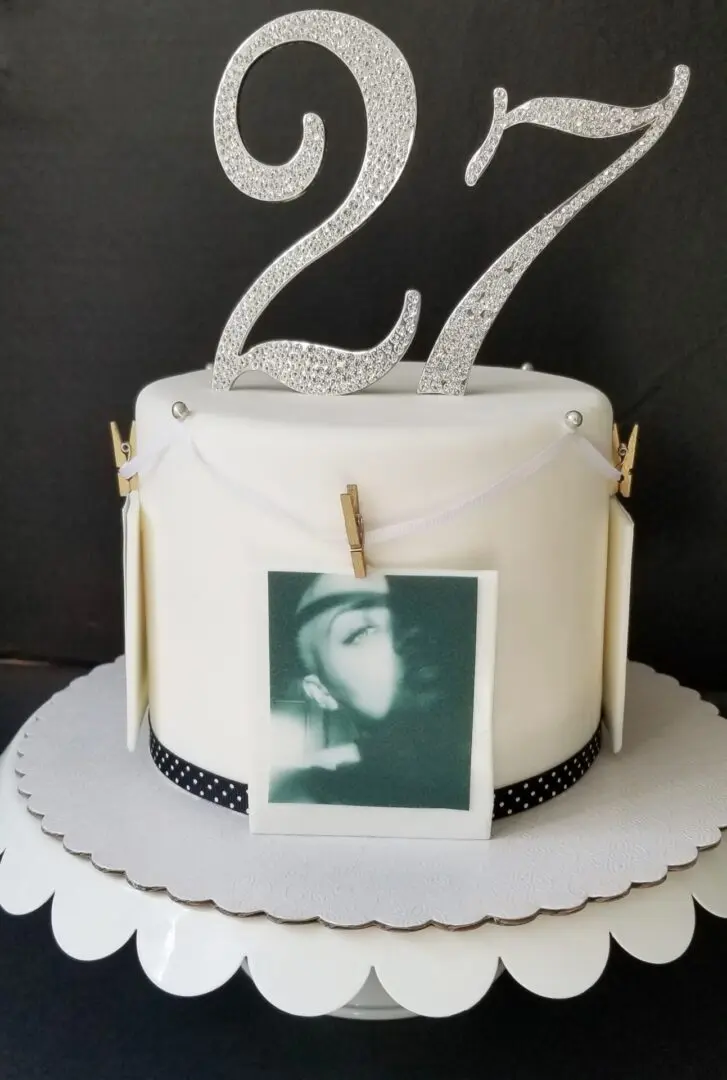 White 27th Girl Birthday Cake