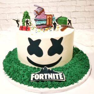Fortnite white and green Boy Birthday Cake