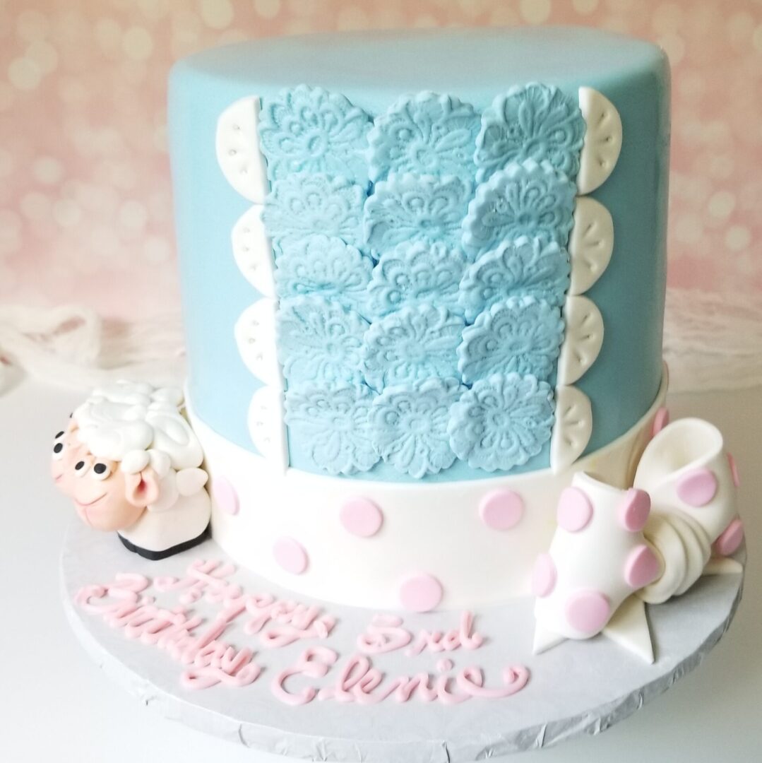 White and sky bow tie Girl Birthday Cake