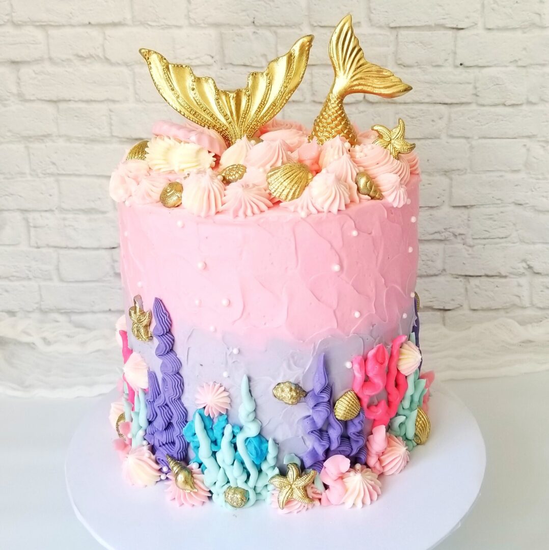 Gold and pink sea theme Girl Birthday Cake