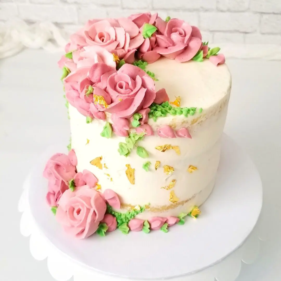 Pink rose with leaves Girl Birthday Cake