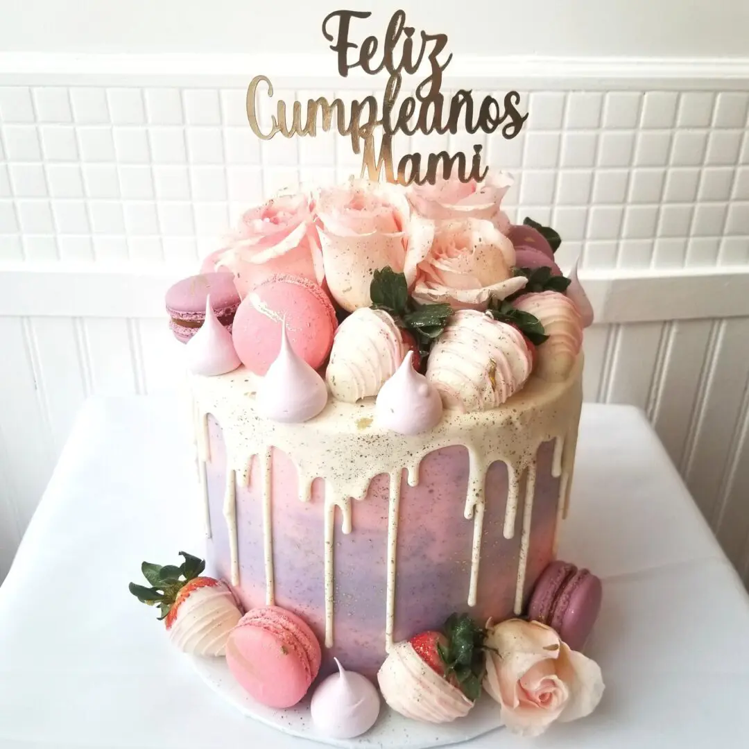 Pink cookies and flower Girl Birthday Cake