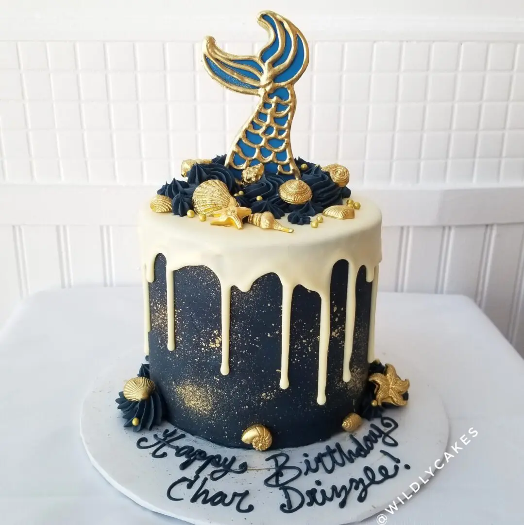 White, blue and gold Girl Birthday Cake
