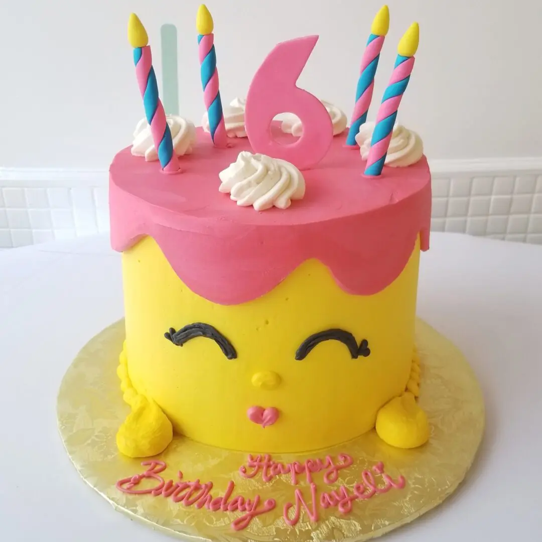 Yellow and pink 6th Girl Birthday Cake