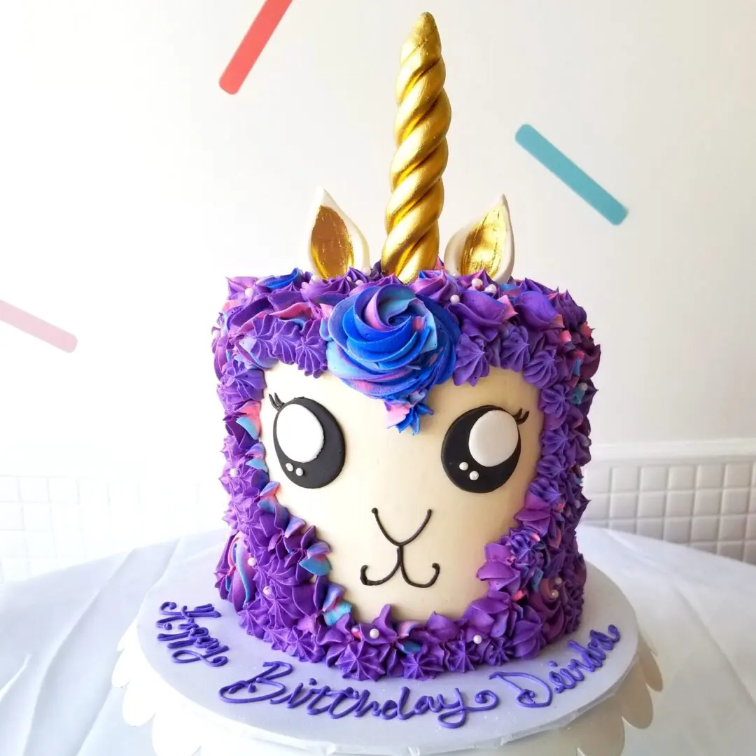 White and violet flowery Girl Birthday Cake