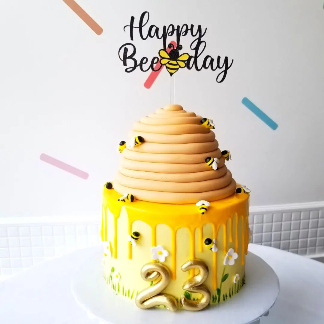 Two tier yellow 23rd Girl Birthday Cake