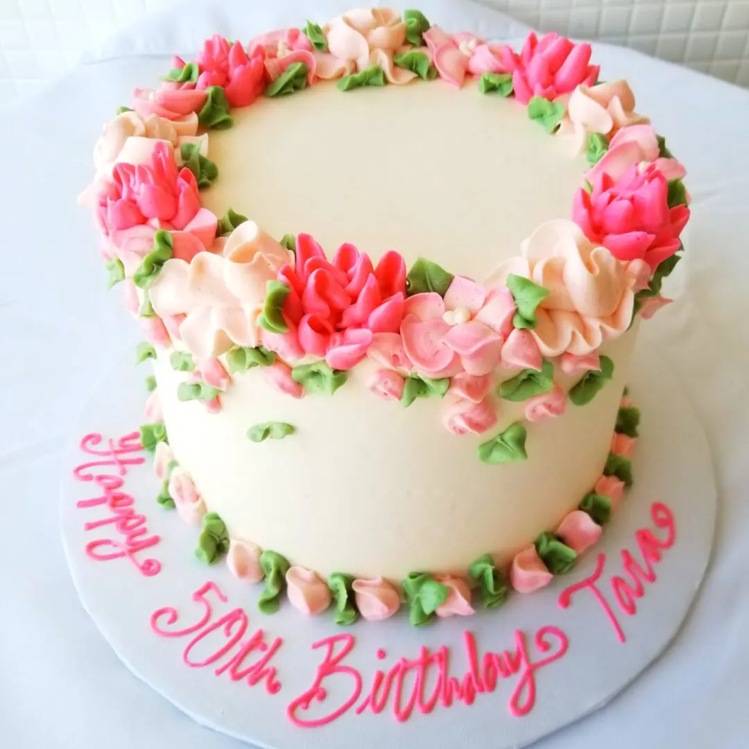 White and pink flower Tara Girl Birthday Cake