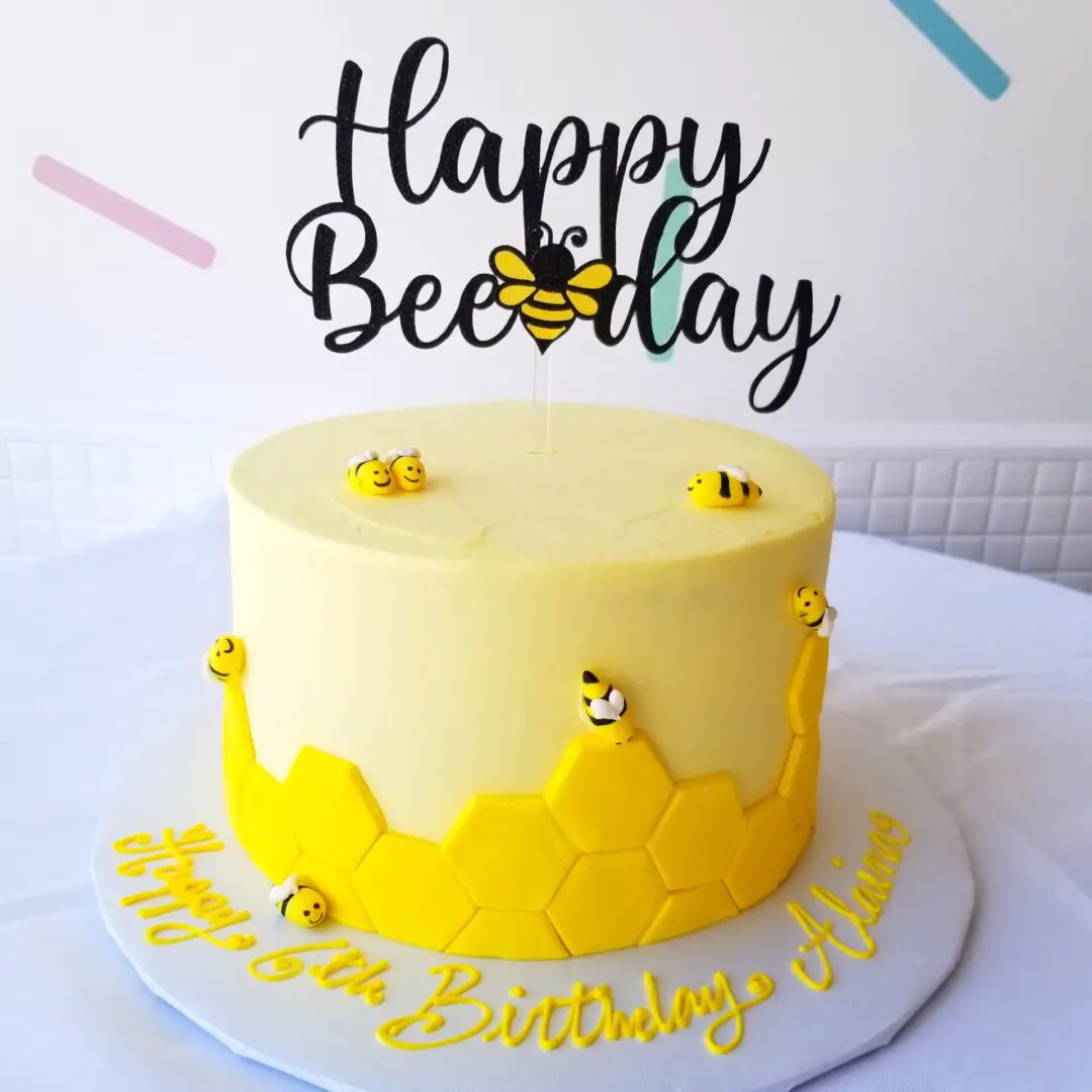 Off white and yellow Girl Birthday Cake
