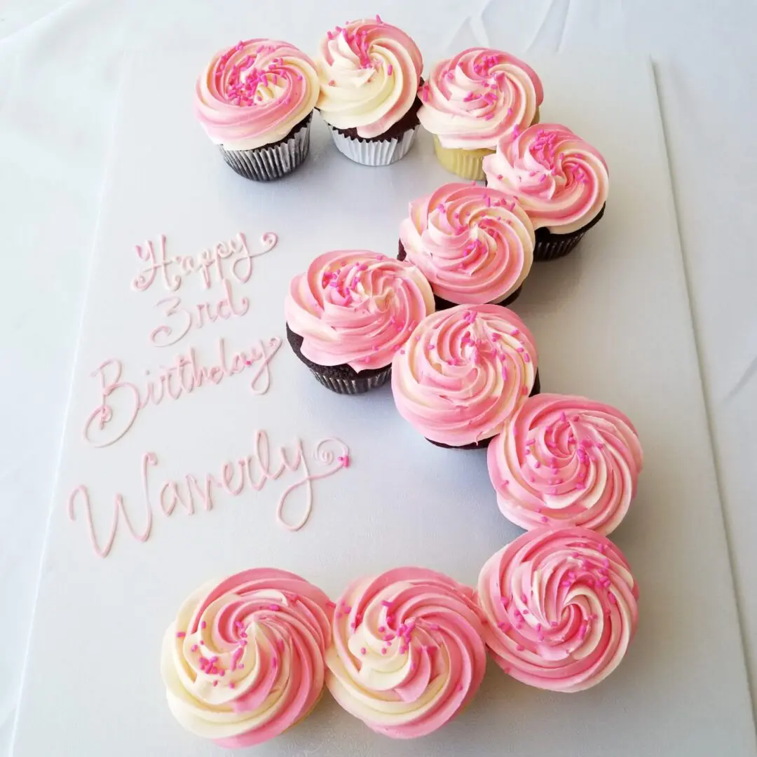 Three shape pink topping decorated Cupcakes