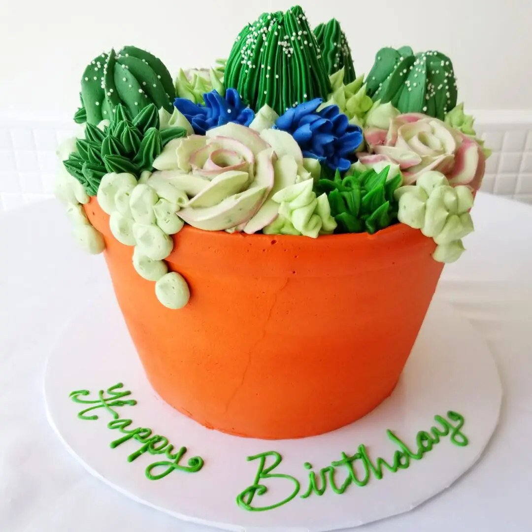 Tub with cactus Girl Birthday Cake