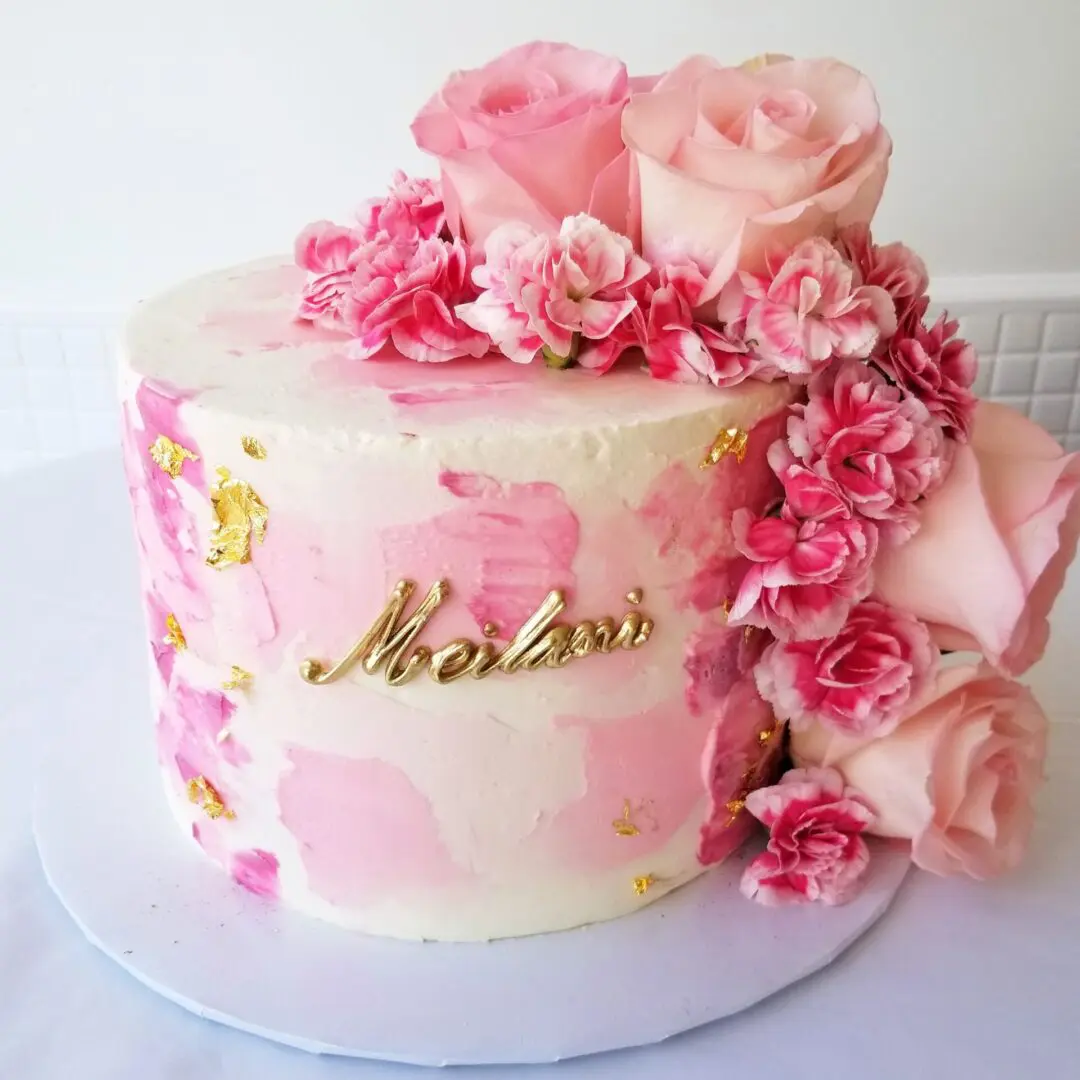 Pink marbel flower Girl Birthday Cake
