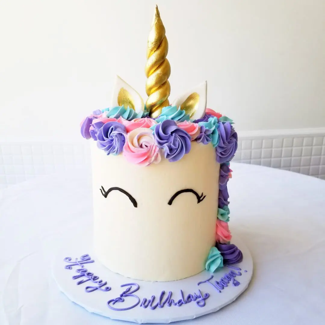 White, violet and pink flower Girl Birthday Cake