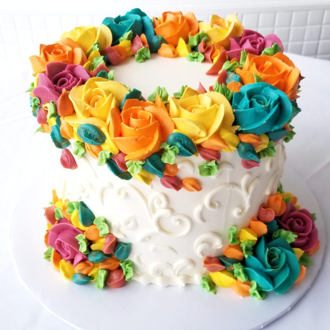 Colorful rose decorated Girl Birthday Cake