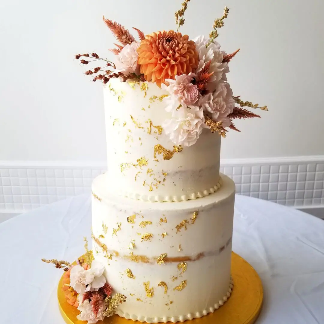 Two tier flower decorated Wedding Cake