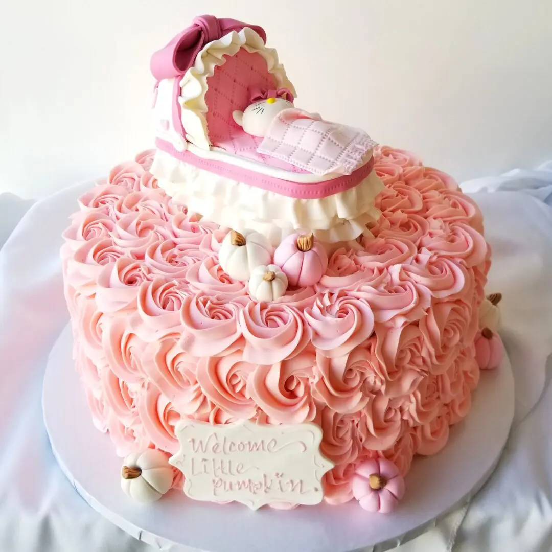 Rose and bed decorated Girl Birthday Cake