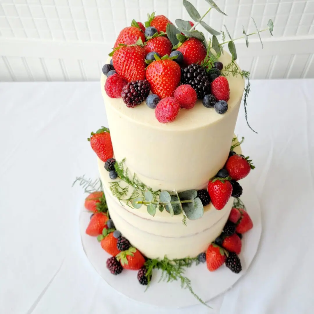 Two tier strawberry decorated Wedding Cake