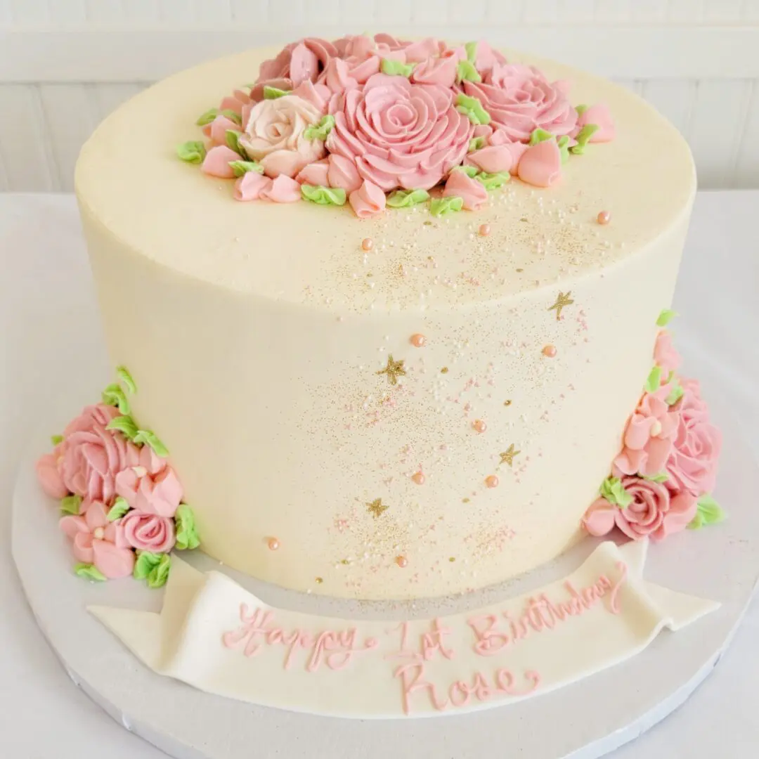 Flower decoarted Rose Girl Birthday Cake