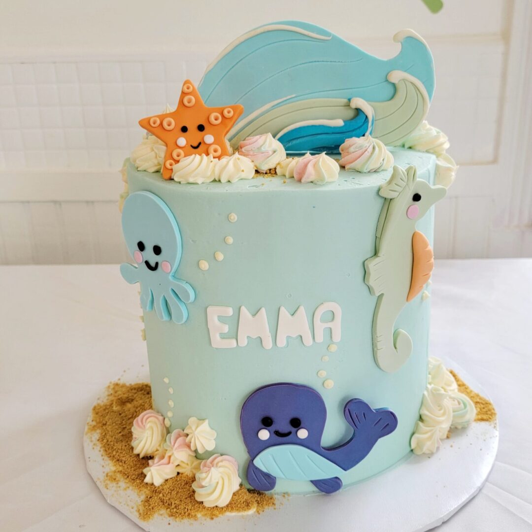 Sea green star decorated Emma Girl Birthday Cake