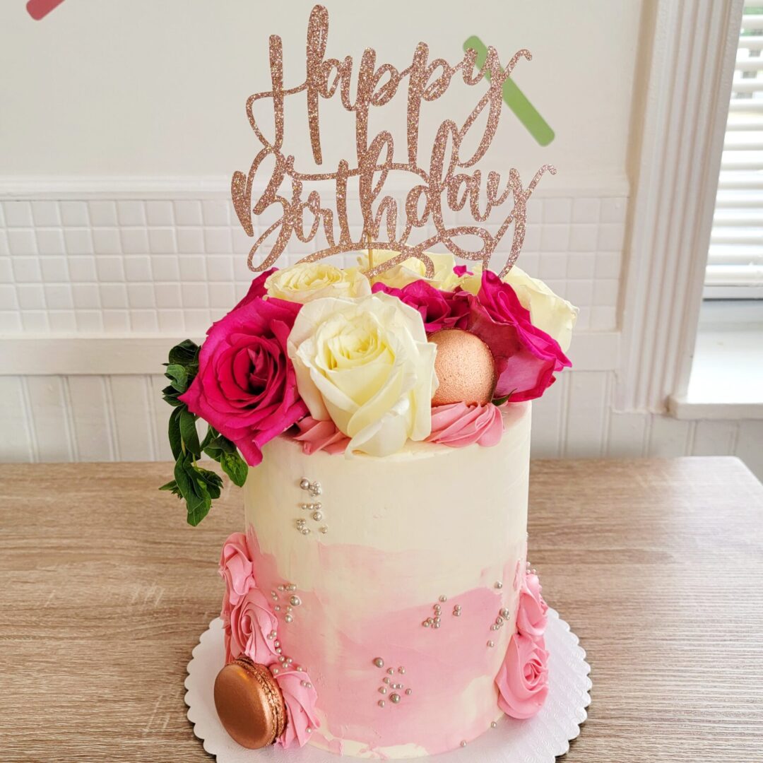 White and pink rose Girl Birthday Cake