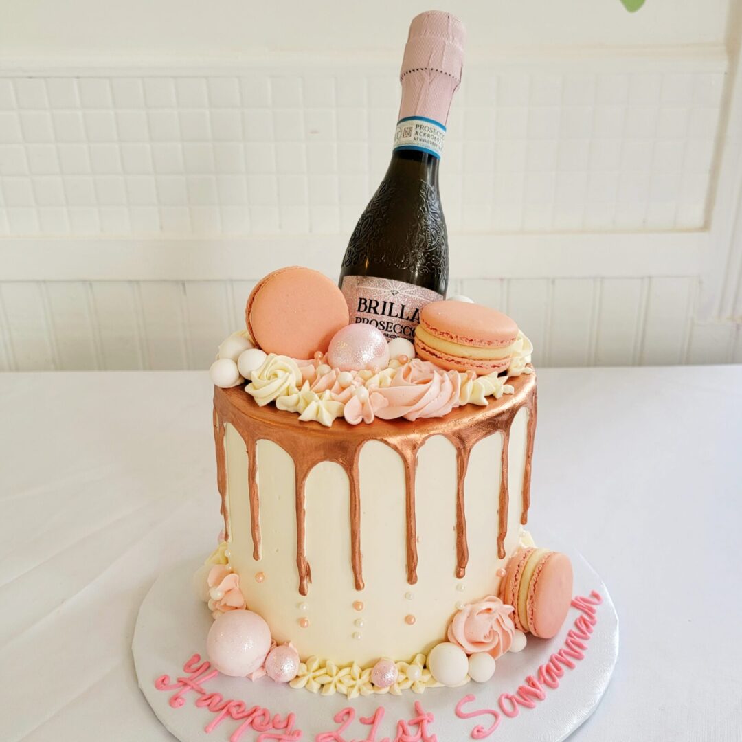 Cookies and wine decorated Girl Birthday Cake