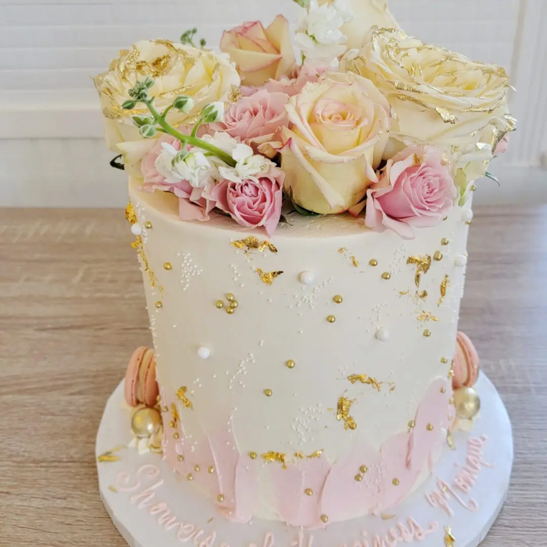 Pink and off white rose decoarted Girl Birthday Cake