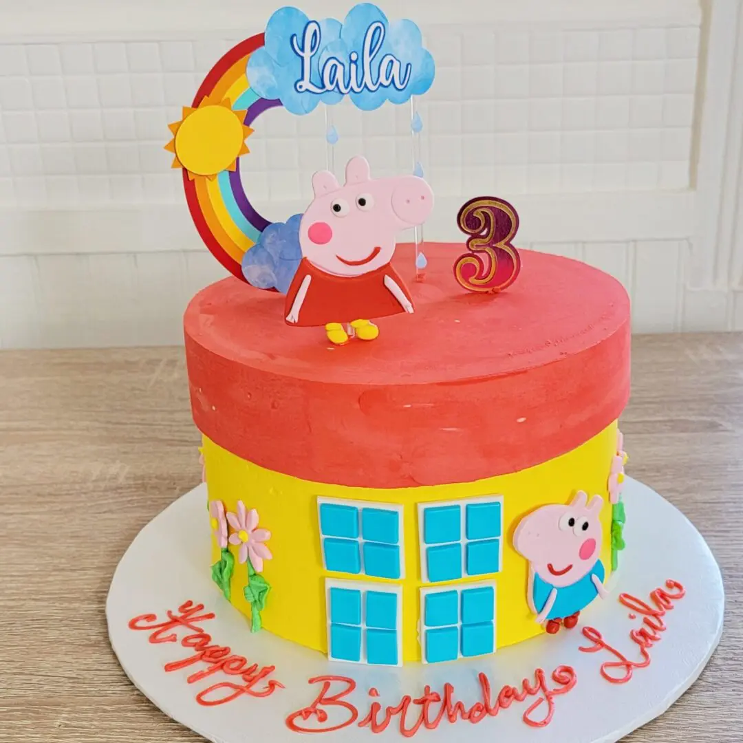 Yellow and red decoarted 3rd Laila Girl Birthday Cake