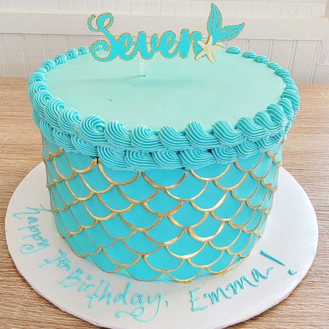 Sea green and gold decortaed Emma 7th Girl Birthday Cake