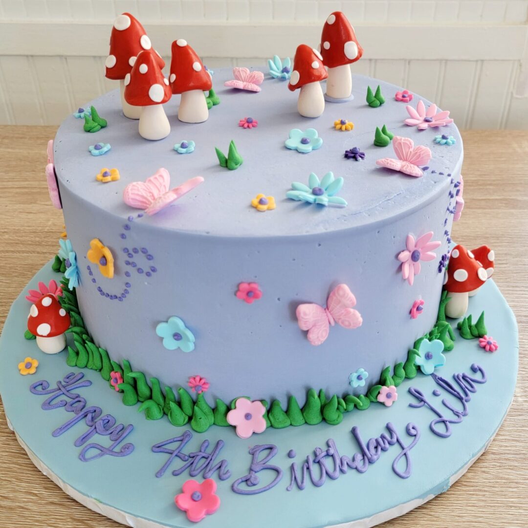 Flower and butterfly theme Girl Birthday Cake