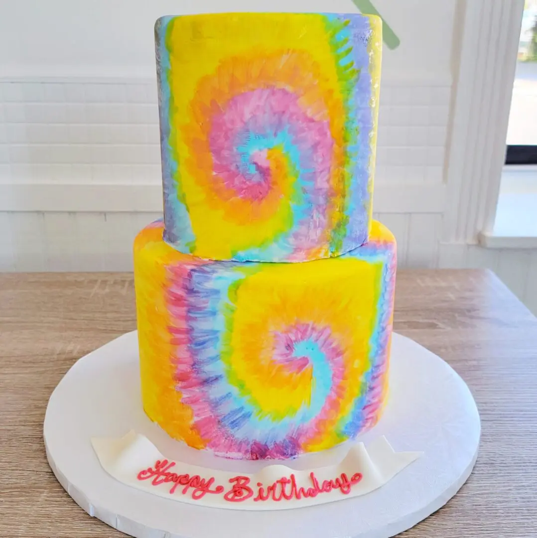 Two tier yellow marbel Girl Birthday Cake