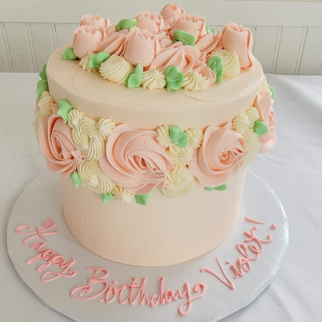 Rose decorated Violet Girl Birthday Cake